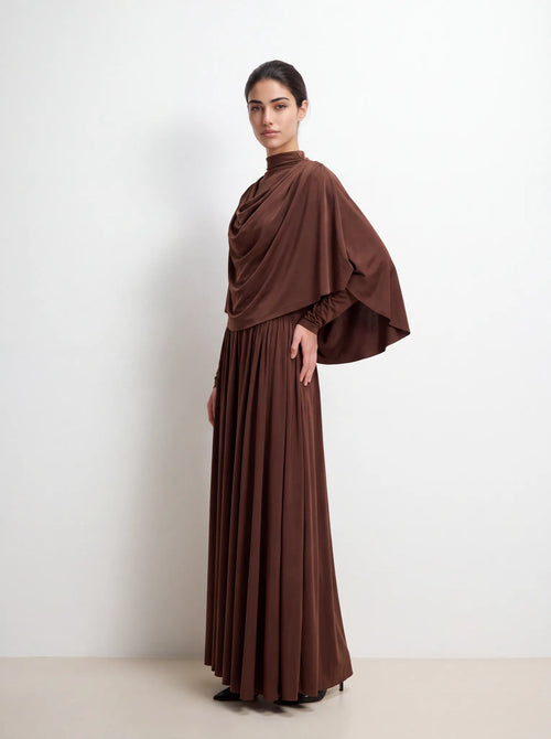 Luminous Draped Cape Two-Piece Maxi Dress