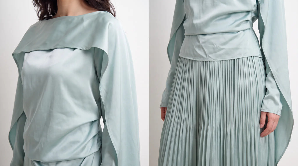 Ethereal Satin Cape Two Piece Gown