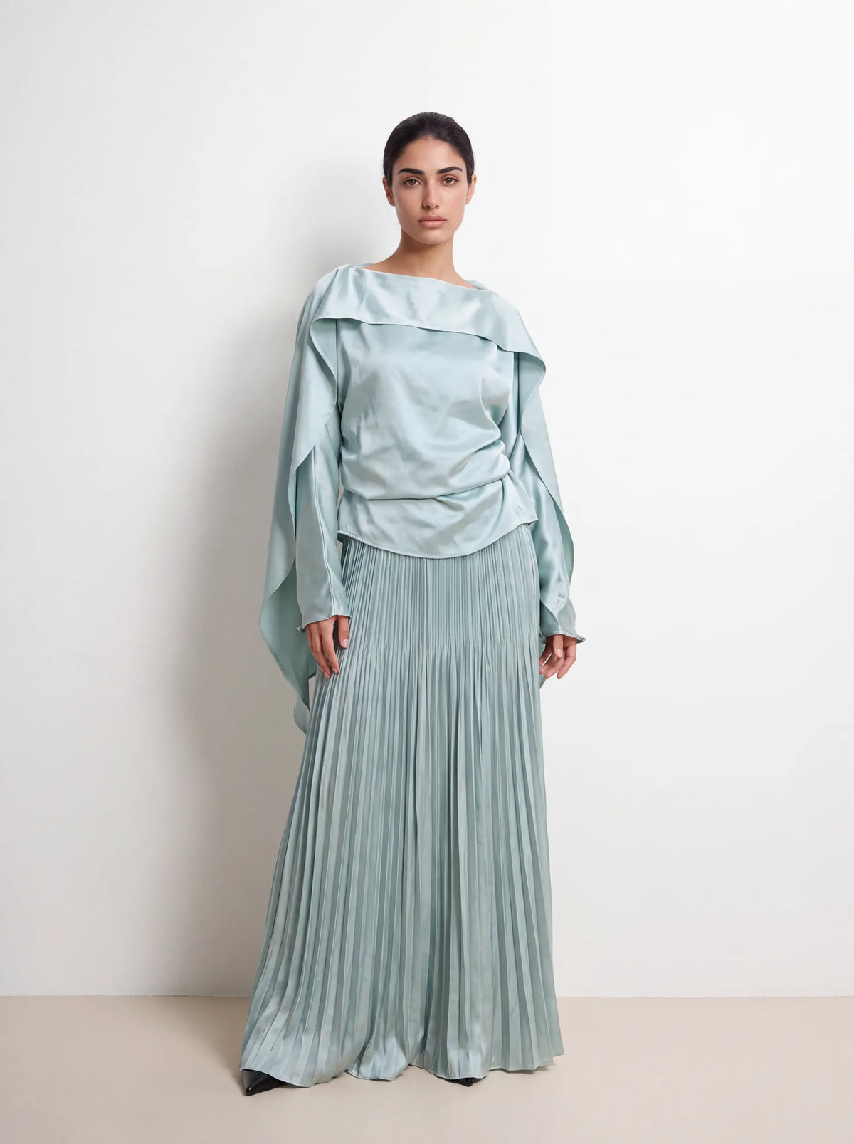 Ethereal Satin Cape Two Piece Gown
