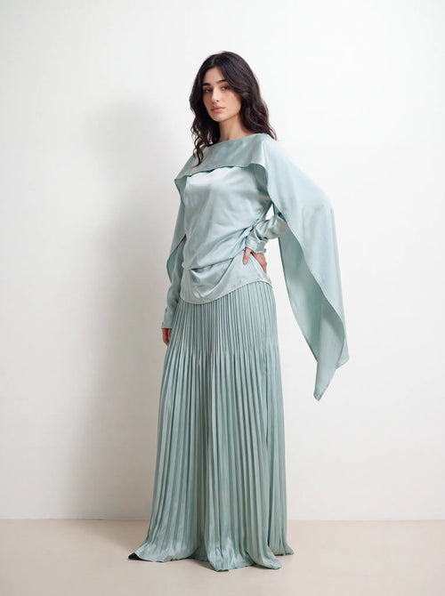 Ethereal Satin Cape Two Piece Gown